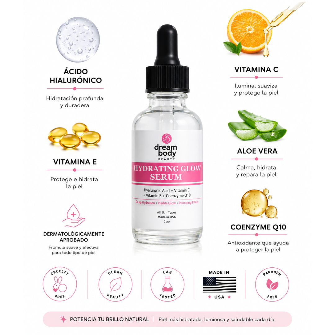 Hydrating Glow Serum – Ácido Hialurónico + Vitamina C | 2 oz