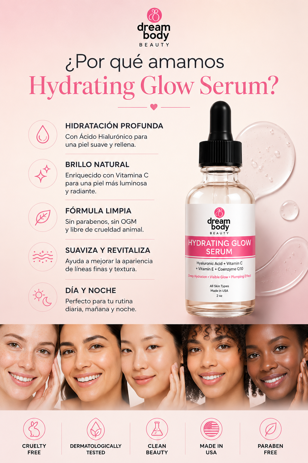 Hydrating Glow Serum – Ácido Hialurónico + Vitamina C | 2 oz