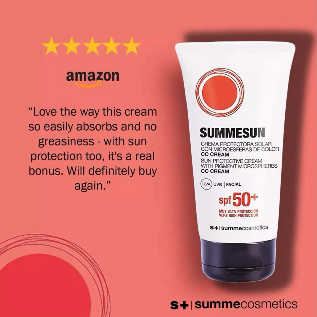 SUMMESUN SPF50+ Tinted CC Cream Sunscreen with Pigment Microspheres | 2.5 fl oz